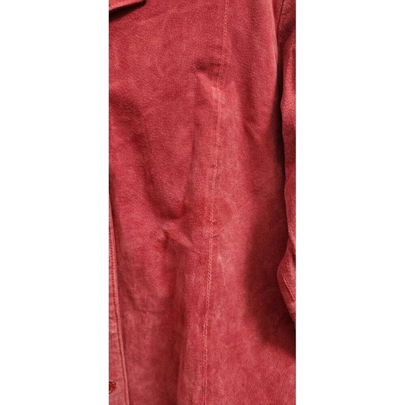 Ashley Stewart Real Leather Jacket Women’s Size 14 Red Suede Button Front Coat - Picture 8 of 11